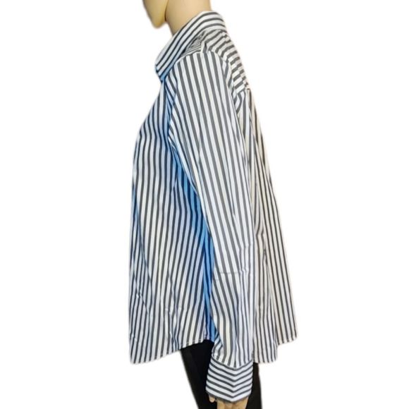 Worthington Shirt Womens Button down Gray White Stripes Size Large - Picture 3 of 10